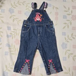 Vintage Care Bears Loveable Bear Denim Overalls Toddler 18M Felt/Embroidered Y2K